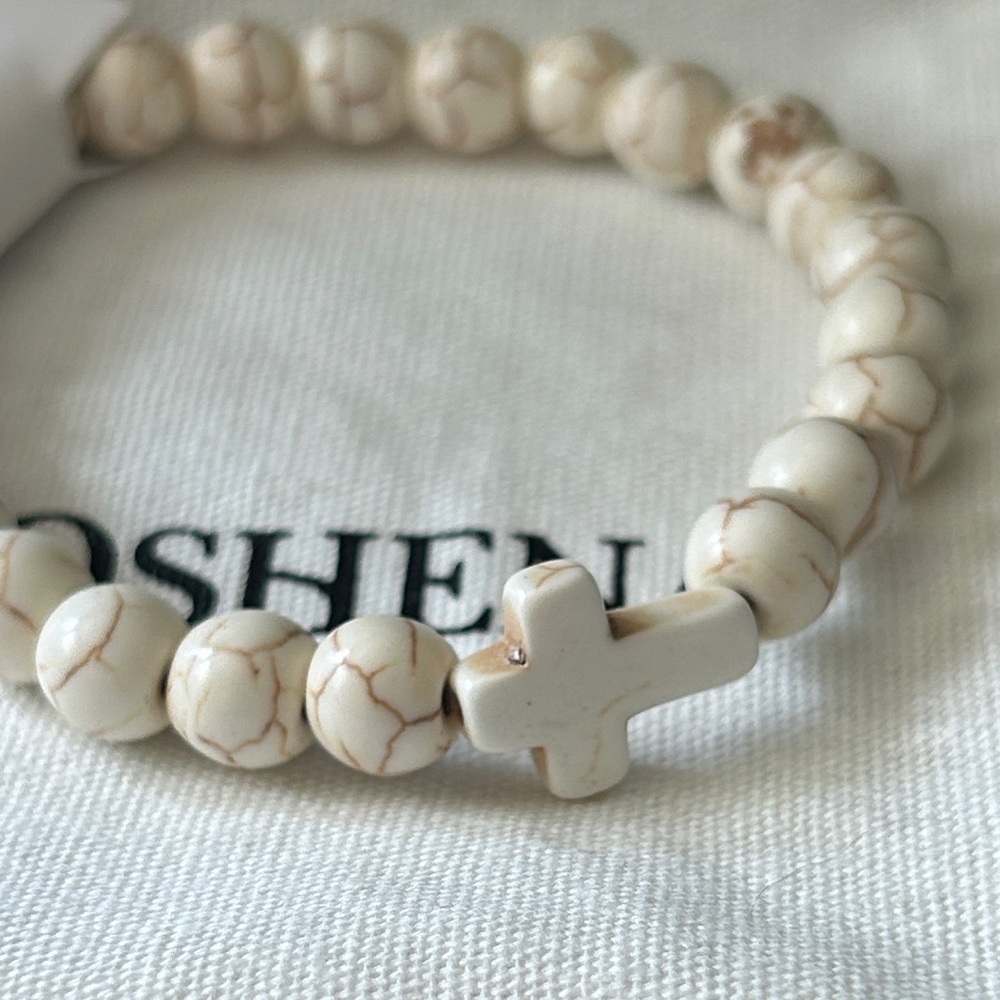 Oshena Designer Beachwear natural white turquoise Beaded cross Bracelet UNISEX